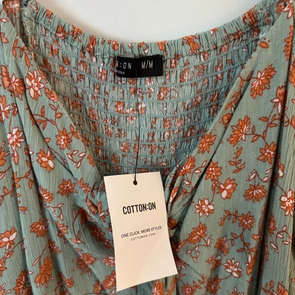 brand new! cotton on sage green & orange floral tie front mini/midi dress🧡 - Picture 5 of 6